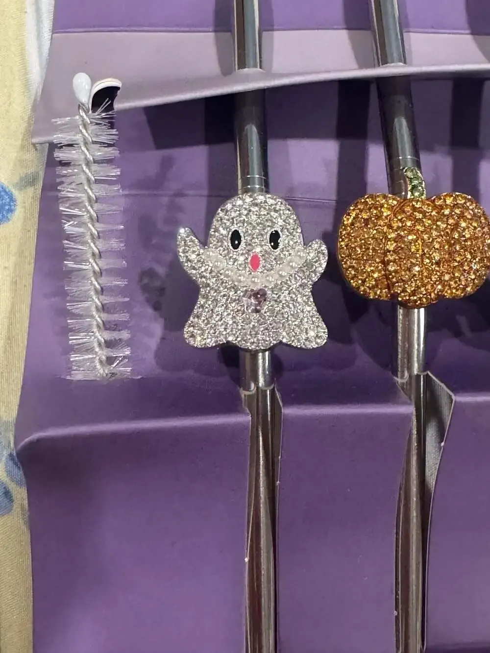 Halloween Stainless Steel Reusable Drinking Straws with Rhinestone Charms